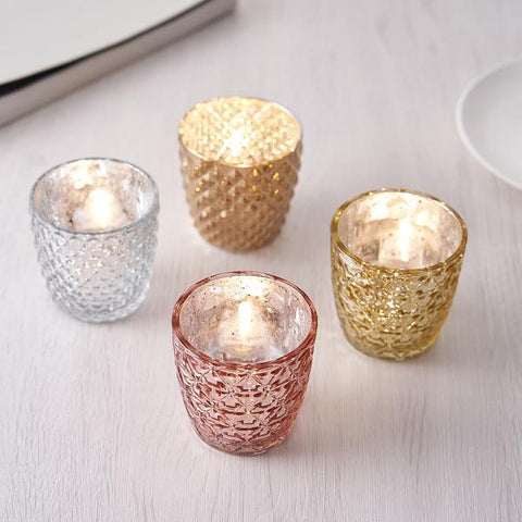 3" Assorted Geometric Designs Glass Votive Candle Holders