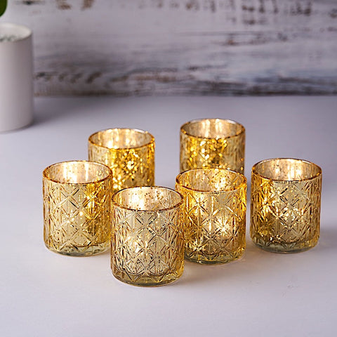 6 pcs 3" Metallic Geometric Mercury Glass Votive Candle Holders