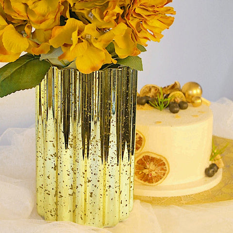 9 in tall Mercury Glass Hurricane Candle Holder with Wavy Design