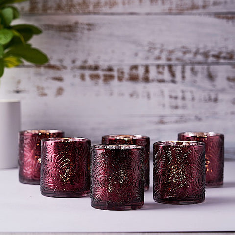 6 pcs 3" Metallic Leaves Design Mercury Glass Votive Candle Holders