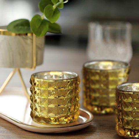 2.5 in Round Studded Mercury Glass Votive Candle Holders