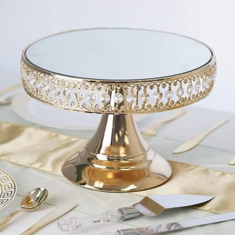 8 in tall Crystal Beaded Cake Stand Centerpiece Riser with Mirror Top