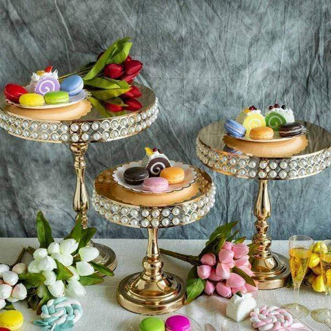 3 Pearl Beaded Metal Cake Stands Risers