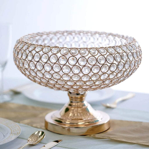 2 Crystal Beaded 9" tall Gold Compote Vase