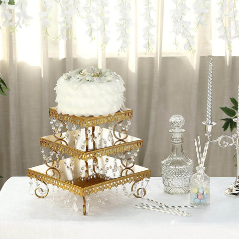 3 pcs 13 in tall Metal Beaded Square Wedding Cake Stand