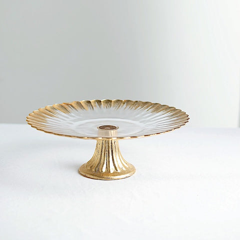 12" Round Glass Cake Stand Wavy Edge Cupcake Holder