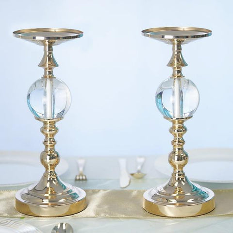 Tall Gold Metallic Candle Holders Risers with Acrylic Ball Centerpieces
