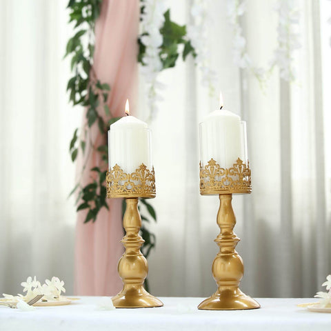 Metal with Lacy Trim Glass Candle Holders Centerpieces