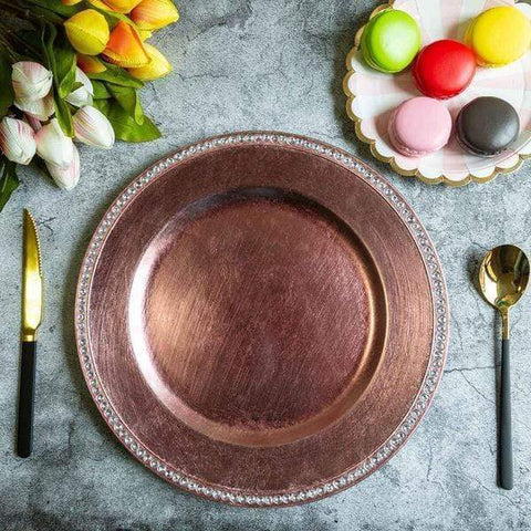 13" Blush Round Crystal Beaded Charger Plates