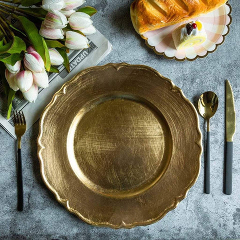 6 pcs 13 in Metallic Scalloped Edge Charger Plates