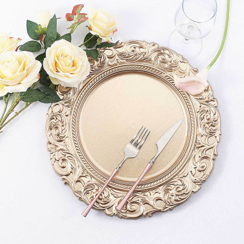 6 pcs 14" Round Baroque Metallic Charger Plates
