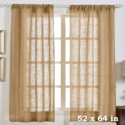 52" x 64" Natural Burlap Window Curtains Drapes Panels
