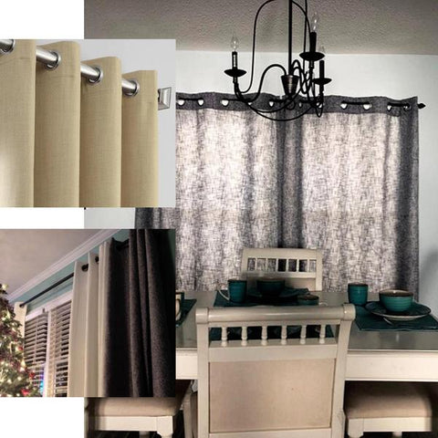 2 52x64 in Faux Linen Curtains with Chrome Grommets