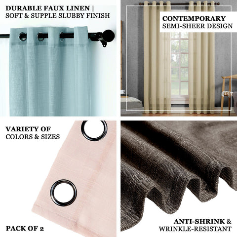 2 52x84 in Faux Linen Curtains with Chrome Grommets