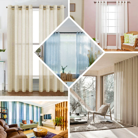 2 52x108 in Faux Linen Curtains with Chrome Grommets