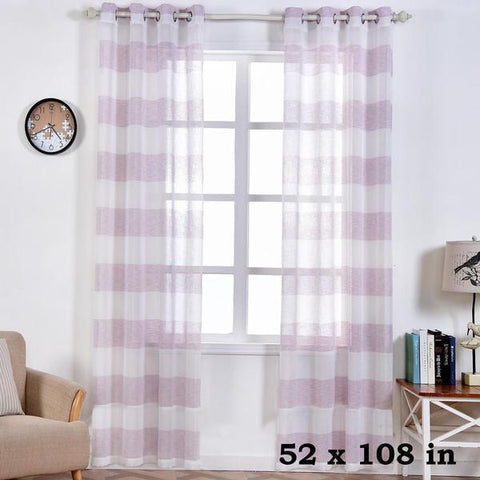 2" x 108" White and Lavender Faux Linen Sheer Stripe Window Curtain
