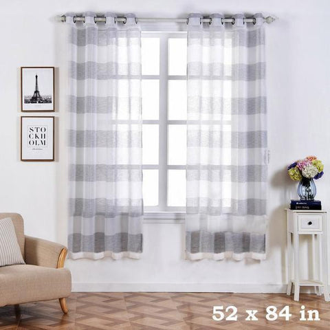 52" x 84" White and Silver Faux Linen Sheer Stripe Window Curtain