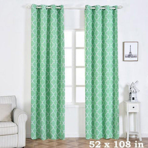 52" x 108" Mint Lattice Design Blackout Window Curtain