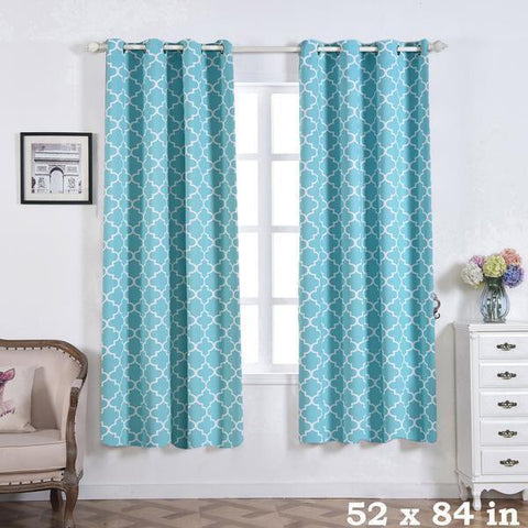 52" x 84" Turquoise Lattice Design Blackout Window Curtains 