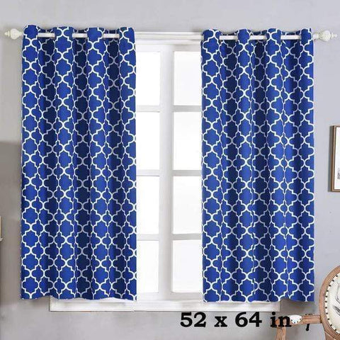 52" x 64" Royal Blue Lattice Design Blackout Window Curtains
