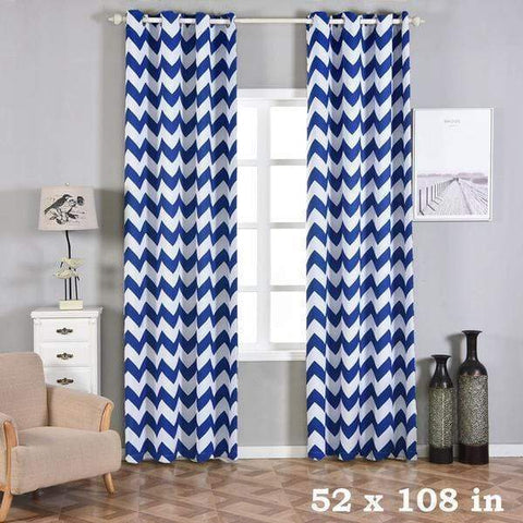 52" x 108" Royal Blue Chevron Blackout Window Curtains 