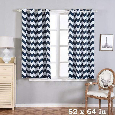 52" x 64" Navy Blue Chevron Blackout Window Curtains Drapes Panels