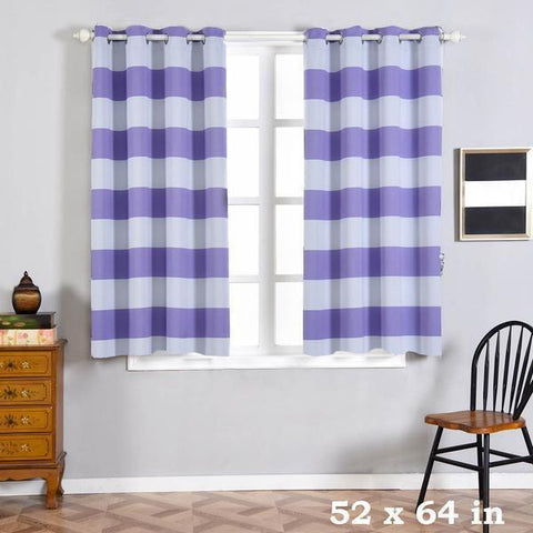  52" x 64" Lavender Cabana Stripe Blackout Window Curtains Drapes Panels 