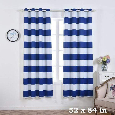 52" x 84" Royal Blue Cabana Stripe Blackout Window Curtains