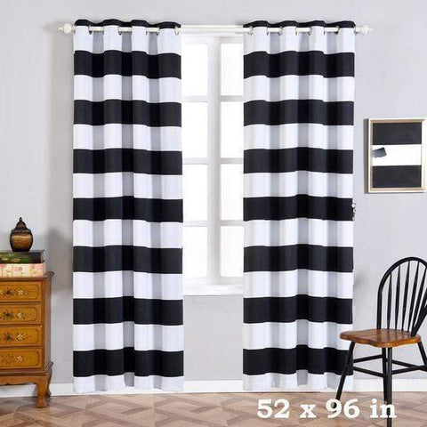 52" x 96" Black Cabana Stripe Blackout Window Curtains 