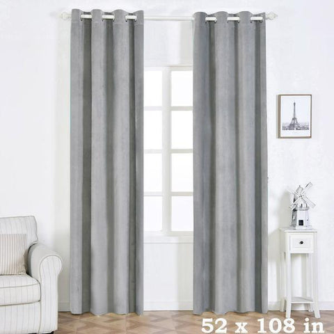 52" x 108" Silver Premium Velvet Blackout Window Curtain
