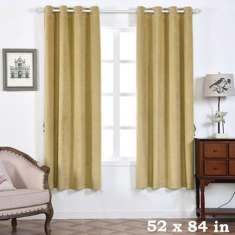 2 pcs 52" x 84" Champagne Premium Velvet Blackout Window Curtains