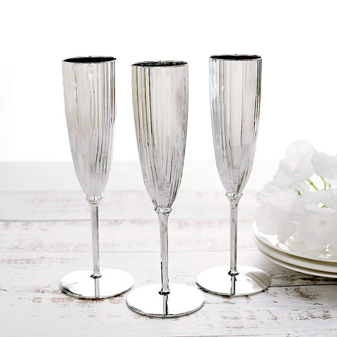 6 pcs 5 oz Gold Metallic Disposable Plastic Champagne Flutes