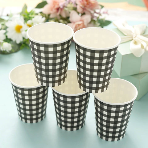 24 Checkered 9 oz All Purpose Disposable Paper Drinking Cups