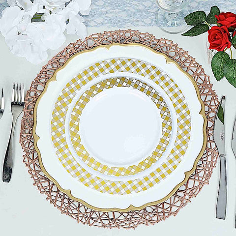 10 pcs Disposable White Plastic Salad Plates with Checkered Trim