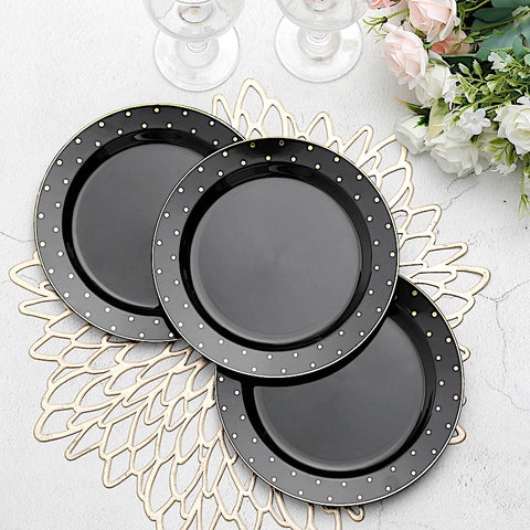 10 in Disposable Round Plastic Plates with Dotted Rim
