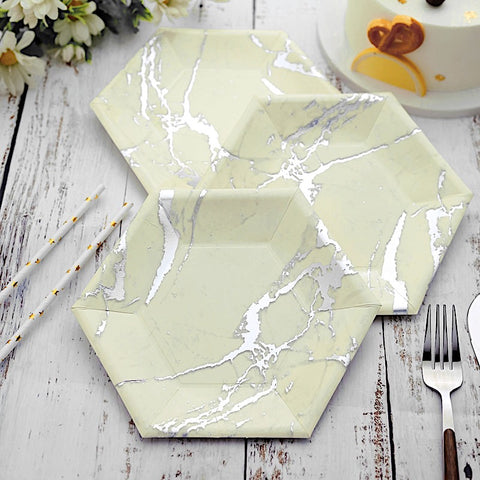 25 Hexagon with Marble Design Disposable Paper Plates