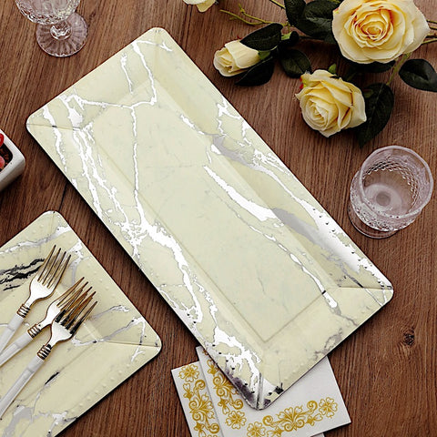 10 Rectangular 16 in long Paper Serving Trays with Marble Design