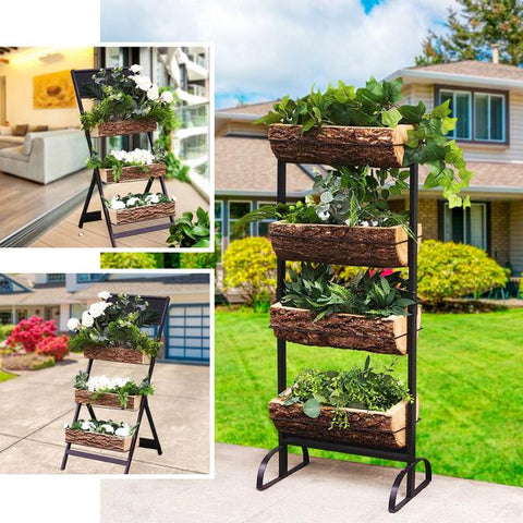 Metal Stand with Natural Wood Planter Boxes