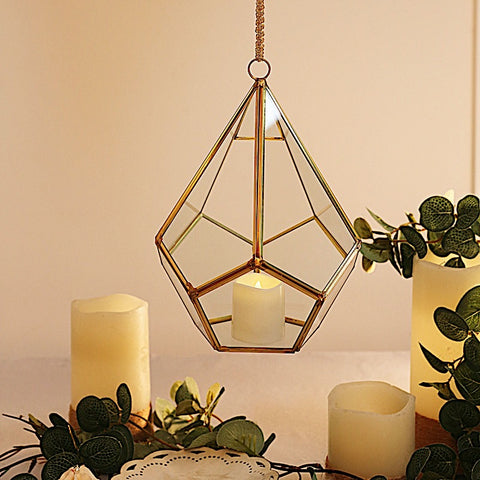 Clear with Gold Metal Geometric Glass Terrarium Vase