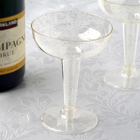 Glittered Disposable Plastic Champagne Glasses