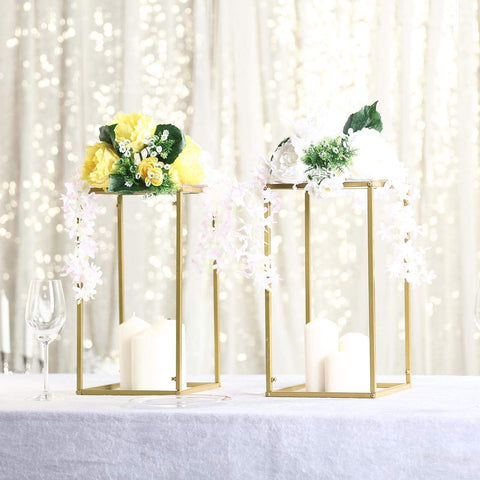 Gold Matte Metal Geometric Rectangular Stands Flower Vase Holders