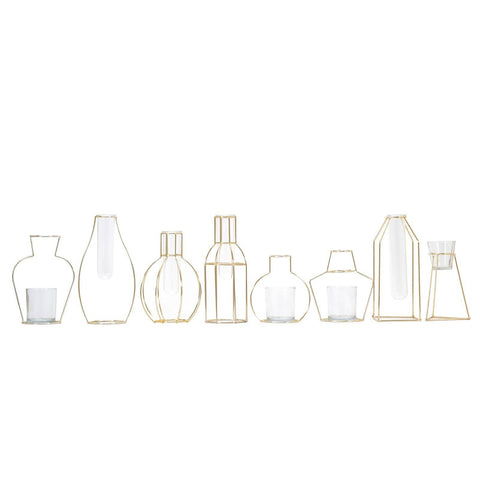 Metal Geometric Bottles with Clear Glass Tubes Flower Vase Holders