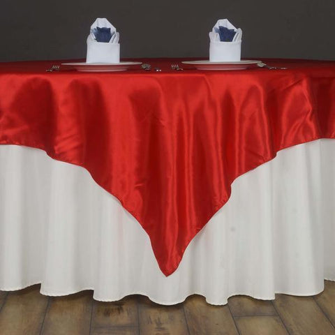 60 inch Square Satin Table Overlay - Red