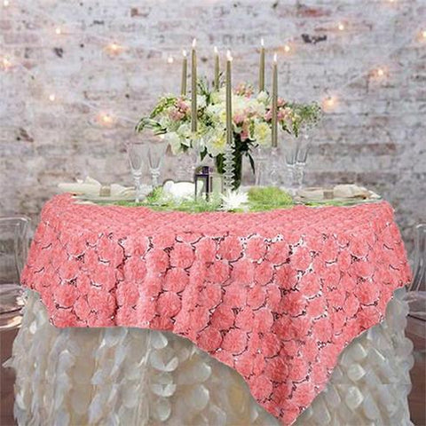 72 inch Rose Quartz Ribbon and Sequins on Lace Table Overlay