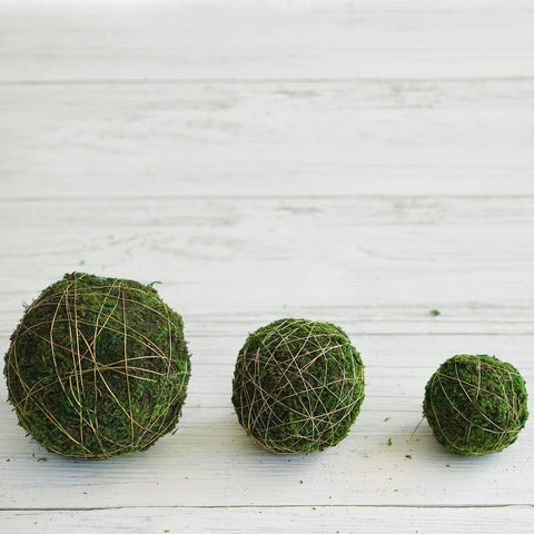 Green Natural Moss Balls with Gold String Orbs Vase Filler Set