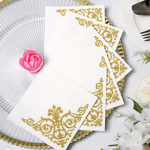20 White 10x10 in Metallic Design Paper Cocktail Napkins
