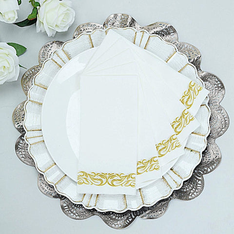 20 White with Metallic Design Airlaid Paper Napkins