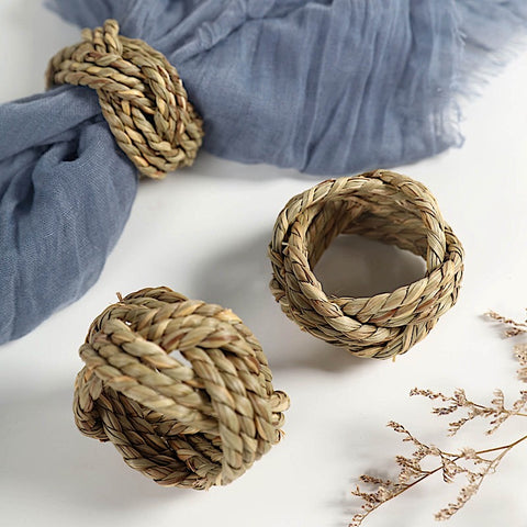 4 Braided Jute Natural Burlap Napkin Rings