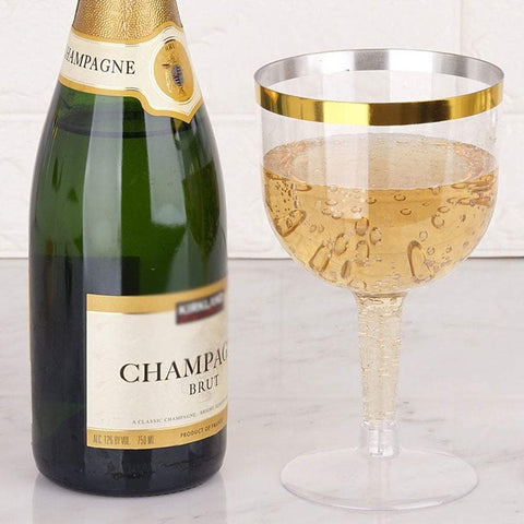 6 pcs 25 oz. Clear with Rim Champagne Plastic Disposable Glasses