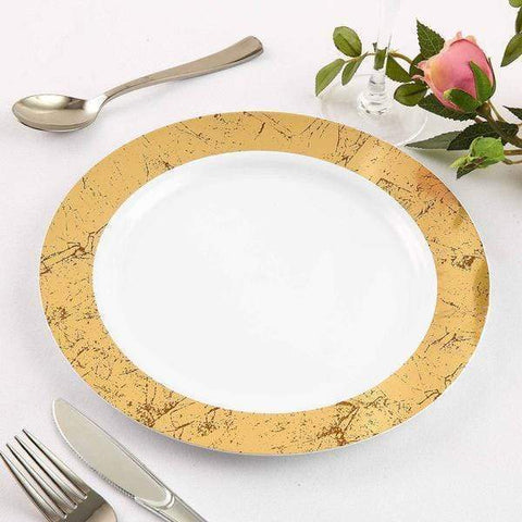 10 pcs 10 in. Disposable White Plastic Dinner Plates with Marble Trim